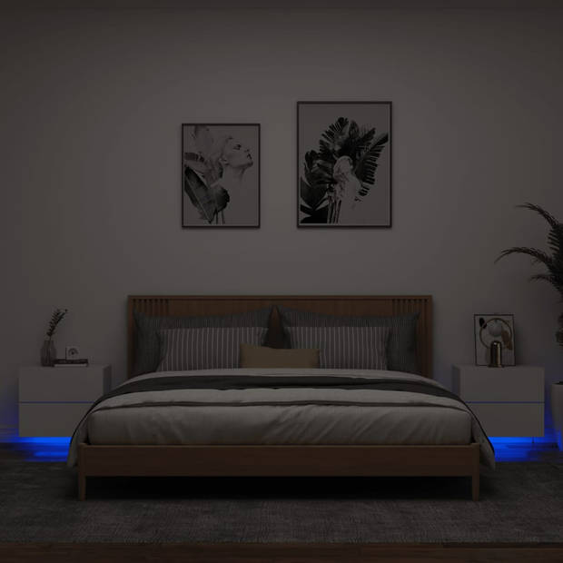 vidaXL Nachtkastjes met LED's 2 st wandgemonteerd wit