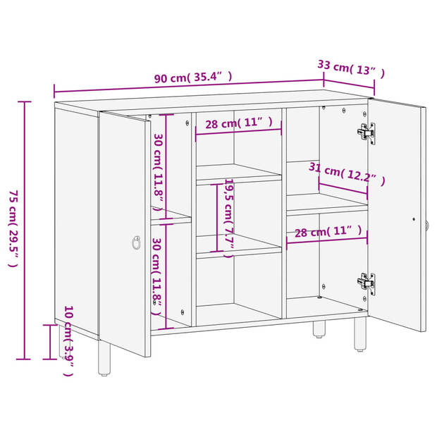 vidaXL Bijzetkast 90x33x75 cm massief mangohout