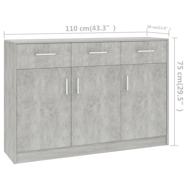 vidaXL Dressoir 110x30x75 cm bewerkt hout betongrijs