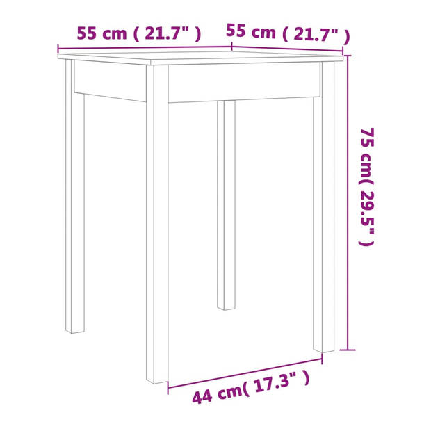 vidaXL Wandtafel 55x55x75 cm massief grenenhout wasbruin