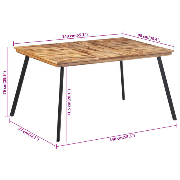 vidaXL Eettafel 148x97x76 cm massief teakhout