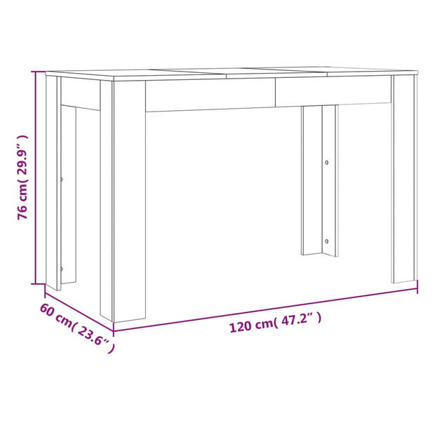 vidaXL Eettafel 120x60x76 cm bewerkt hout grijs sonoma eikenkleurig