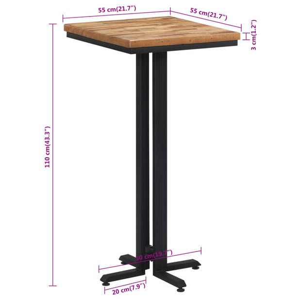 vidaXL Bartafel 55x55x110 cm massief gerecycled teakhout