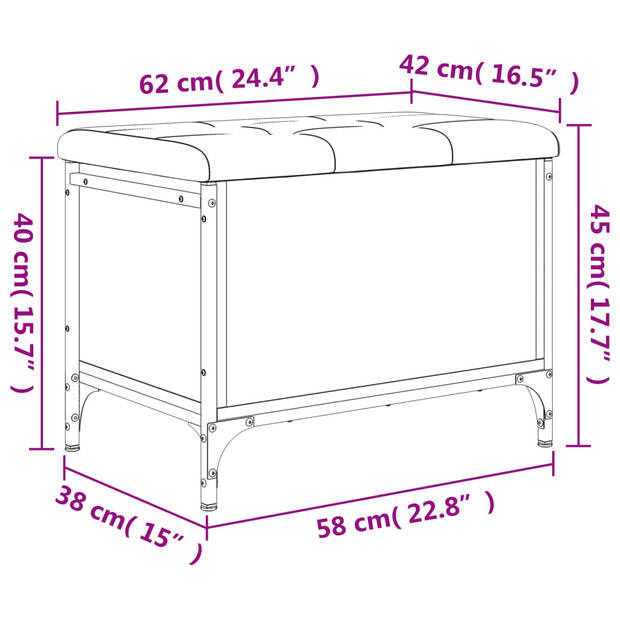 vidaXL Opbergbankje 62x42x45 cm bewerkt hout grijs sonoma eikenkleurig