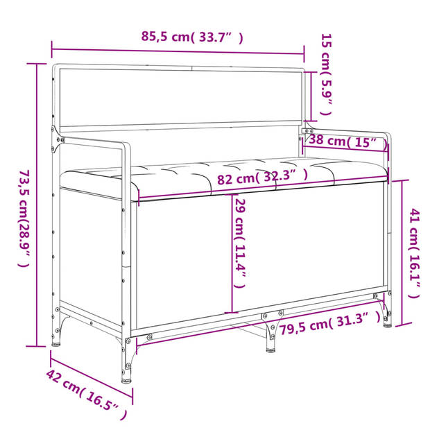 vidaXL Opbergbankje 85,5x42x73,5 cm bewerkt hout sonoma eikenkleurig