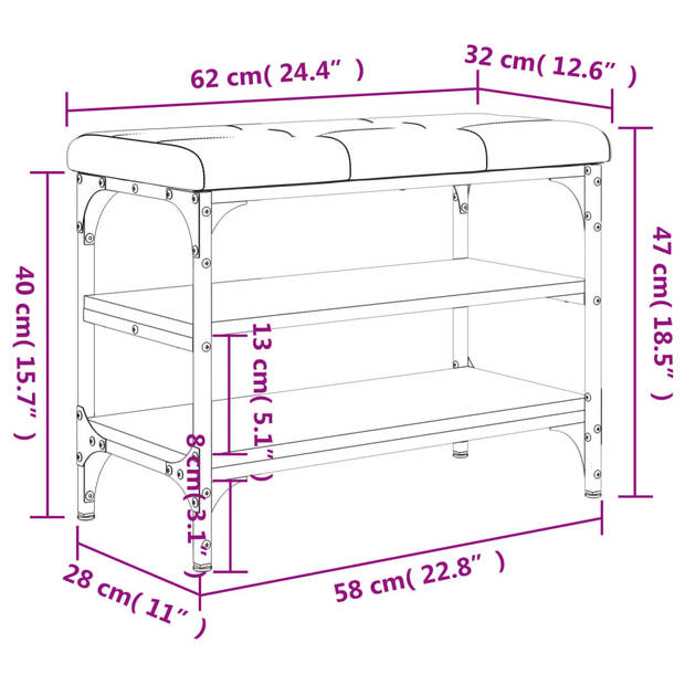 vidaXL Schoenenbank 62x32x47 cm bewerkt hout gerookt eikenkleurig