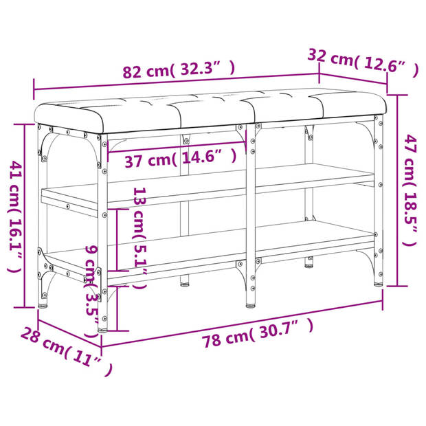 vidaXL Schoenenbank 82x32x47 cm bewerkt hout gerookt eikenkleurig