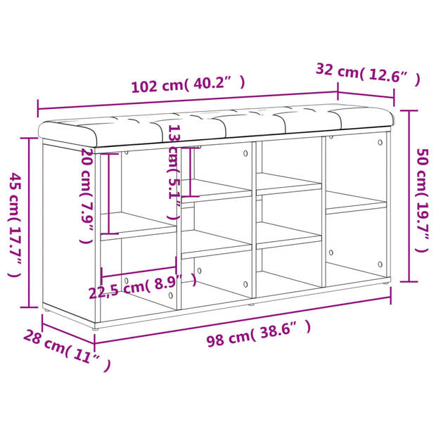 vidaXL Schoenenbank 102x32x50 cm bewerkt hout sonoma eikenkleurig