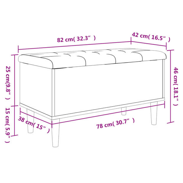 vidaXL Opbergbankje 82x42x46 cm bewerkt hout zwart