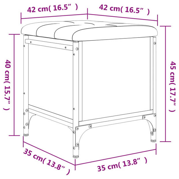 vidaXL Opbergbankje 42x42x45 cm bewerkt hout grijs sonoma eikenkleurig