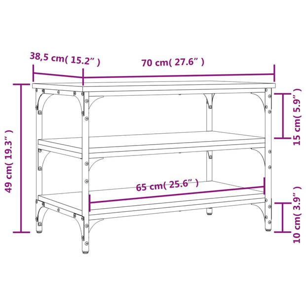 vidaXL Schoenenbankje 70x38,5x49 cm bewerkt hout bruin eikenkleur