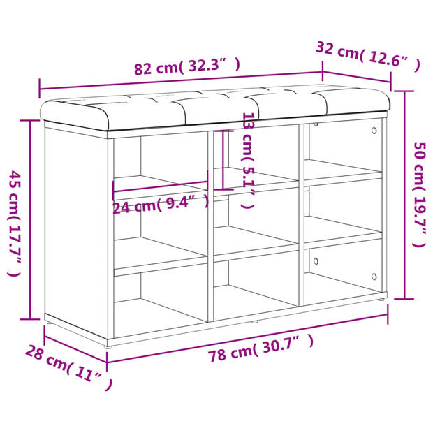 vidaXL Schoenenbank 82x32x50 cm bewerkt hout grijs sonoma eikenkleurig