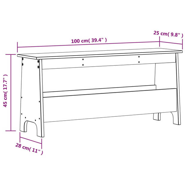 vidaXL Halbankje 100x28x45 cm massief grenenhout wasbruin