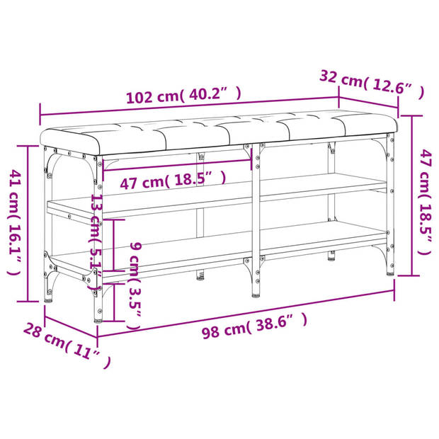 vidaXL Schoenenbank 102x32x47 cm bewerkt hout sonoma eikenkleurig