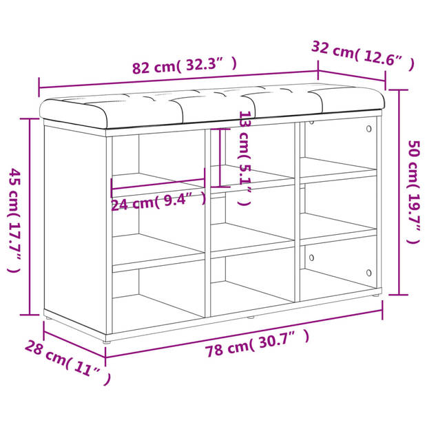 vidaXL Schoenenbank 82x32x50 cm bewerkt hout zwart