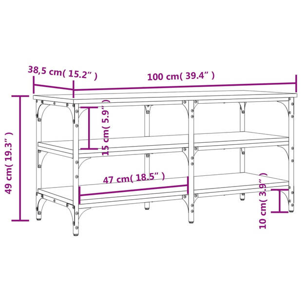 vidaXL Schoenenbankje 100x38,5x49 cm bewerkt hout bruin eikenkleur