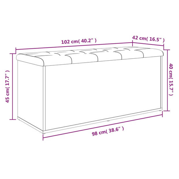 vidaXL Opbergbankje 102x42x45 cm bewerkt hout grijs sonoma eikenkleur