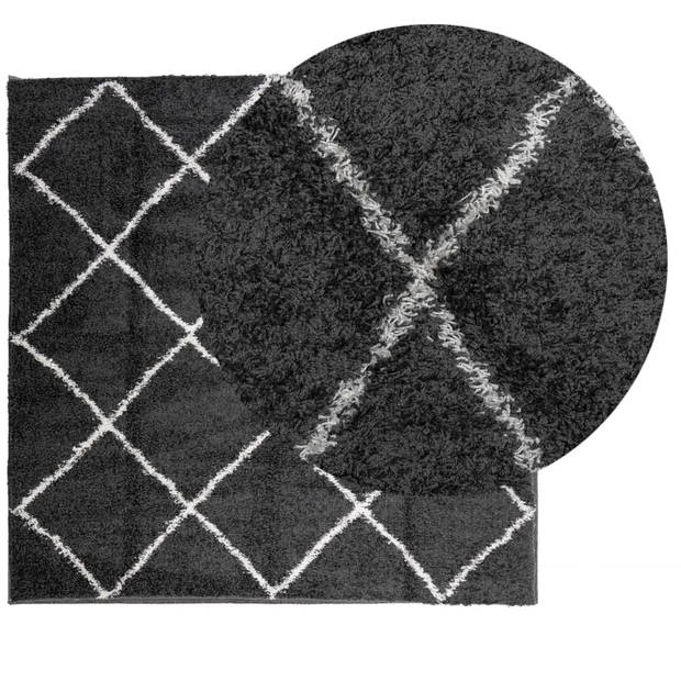 vidaXL Vloerkleed shaggy hoogpolig modern 200x200 cm zwart en crème