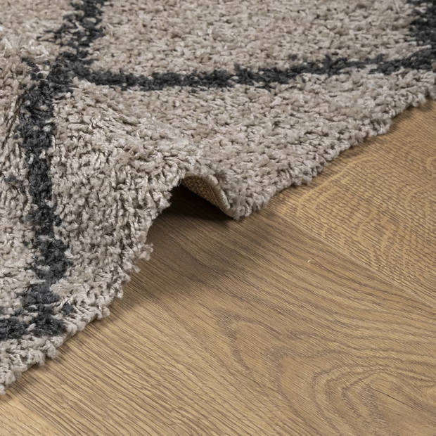 vidaXL Vloerkleed PAMPLONA shaggy hoogpolig 80x200 cm beige antraciet