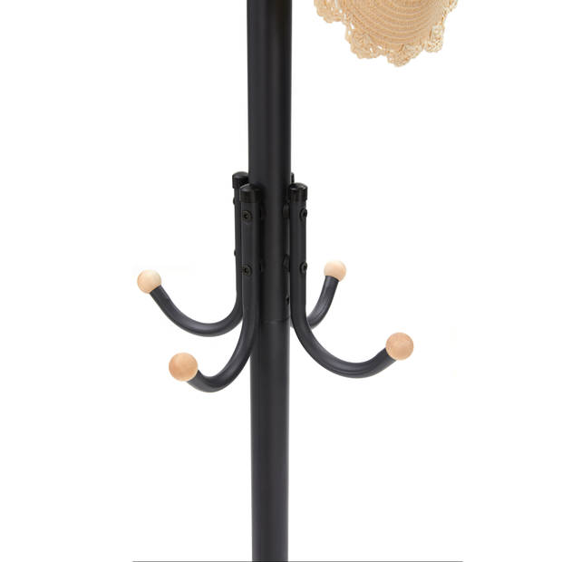 ACAZA Staande Kapstok met Twaalf Haken - Kapstok staand - met 3 Lagen Haken - 182 cm - Zwart