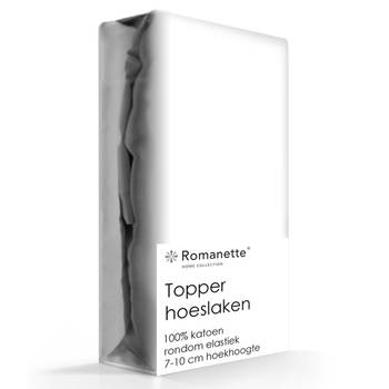 Topper Hoeslaken Katoen Romanette Wit-90 x 220 cm