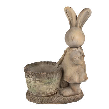 Clayre & Eef Bloempot Konijn 49 cm Bruin Beige Keramisch materiaal Decoratie Beeld Bruin Decoratie Beeld