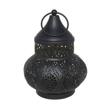 Tuin deco lantaarn - Marokkaanse sfeer stijl - zwart/goud - D12 x H16 cm - metaal - buitenverlichting&nbsp;- buitenverli