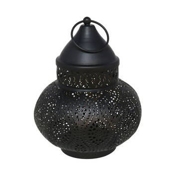 Tuin deco lantaarn - Marokkaanse sfeer stijl - zwart/goud - D15 x H19 cm - metaal - buitenverlichting&nbsp;- buitenverli
