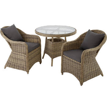 tectake® - Aluminium Wicker luxe zitgroep met 2 stoelen en een tafel - natuur / beige - 403946