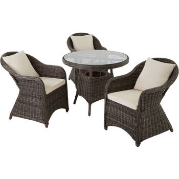 tectake® - Aluminium Wicker luxe zitgroep met 3 stoelen en tafel - grijs - 403949