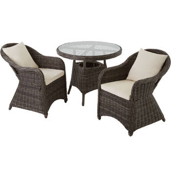 tectake® - Aluminium Wicker luxe zitgroep met 2 stoelen en een tafel - grijs - 403948