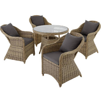 tectake® - Aluminium Wicker luxe zitgroep met 4 stoelen en tafel - beige / natuur - 401765