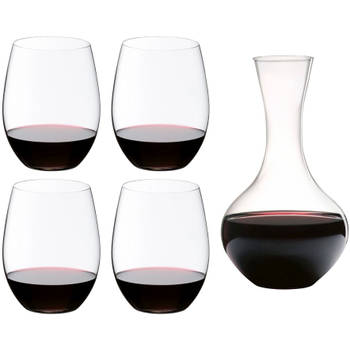 Riedel Rode Wijnglazenset O Wine - 4 stuks met Decanteerkaraf
