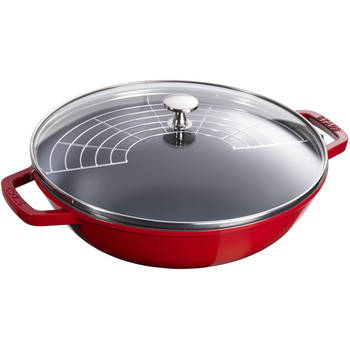 Staub Wokpan Kers - ø 30 cm / 4.4 liter - Geëmailleerde anti-aanbaklaag