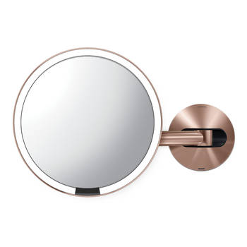 Simplehuman - Spiegel met Sensor 20 cm 5x Vergroting Wandbevestiging Oplaadbaar - Roestvast Staal - Roségoud