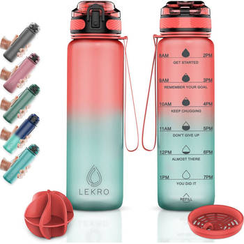 Blokker Lekro Waterfles met Tijdmarkeringen - Motiverende Drinkfles - 1 Liter - Roze/Blauw aanbieding