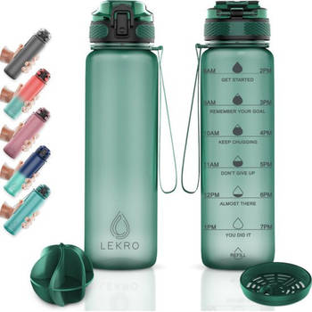 Blokker Lekro Waterfles met Tijdmarkeringen - Motiverende Drinkfles - 1 Liter - Groen aanbieding