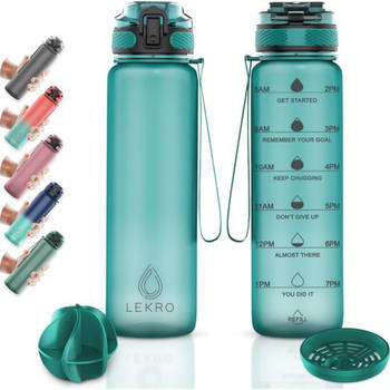 Blokker Lekro Waterfles met Tijdmarkeringen - Motiverende Drinkfles - 1 Liter - Turquoise aanbieding
