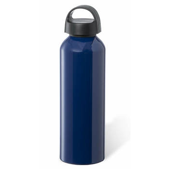 Bellatio Design Waterfles/drinkfles/sportfles - glans donkerblauw - aluminium - 800 ml - schroefdop - Drinkflessen