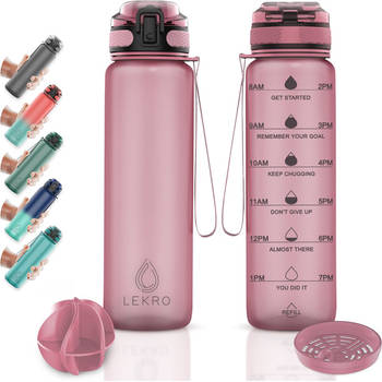 Blokker Lekro Waterfles met Tijdmarkeringen - Motiverende Drinkfles - 1 Liter - Rosé Goud aanbieding