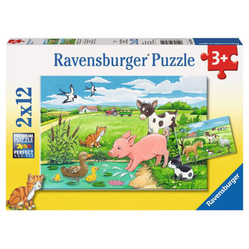 Ravensburger puzzel Jonge dieren op het platteland - Twee puzzels - 12 stukjes - kinderpuzzel