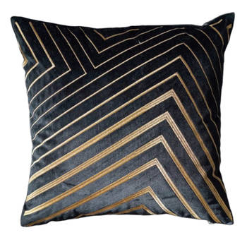 Velvet Kussen Glam Lines - Zwart - Goud - 45 x 45 cm (incl. vulling)