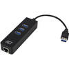 USB 3.2 Gen1 hub 3 poorten met Gigabit netwerkpoort