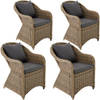 tectake® - 4 Luxe wicker tuinstoelen + kussens - Gemonteerd geleverd - natuur / beige - 403573