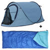 HIXA Pop-Up Tent - 1 Persoons - Blauw - Met Tentharingen - en Slaapzak - 220x120x95cm - Kamperen