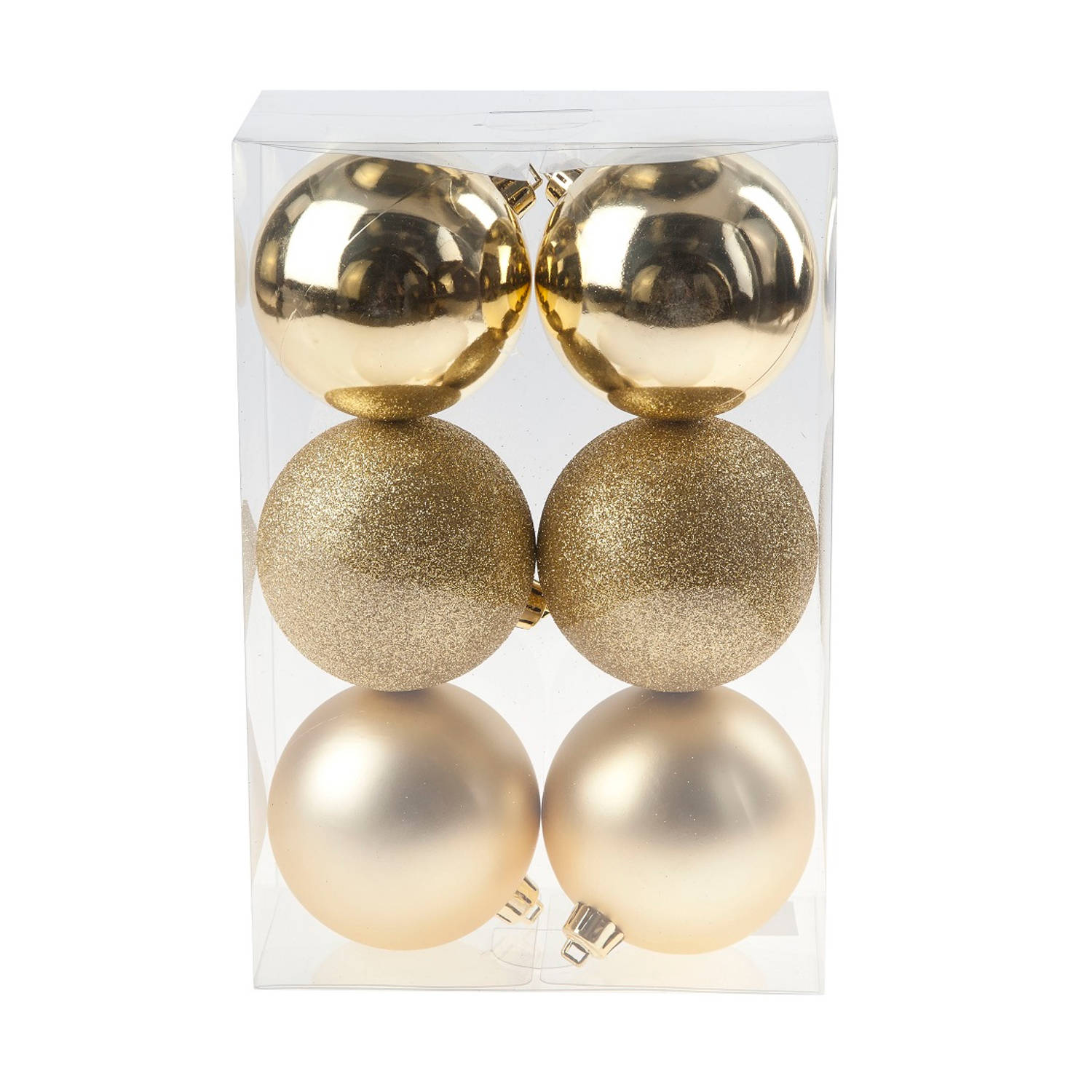 6x Gouden Kunststof Kerstballen 8 Cm Mat-glans-glitter Onbreekbare Plastic Kerstballen Kerstboomvers