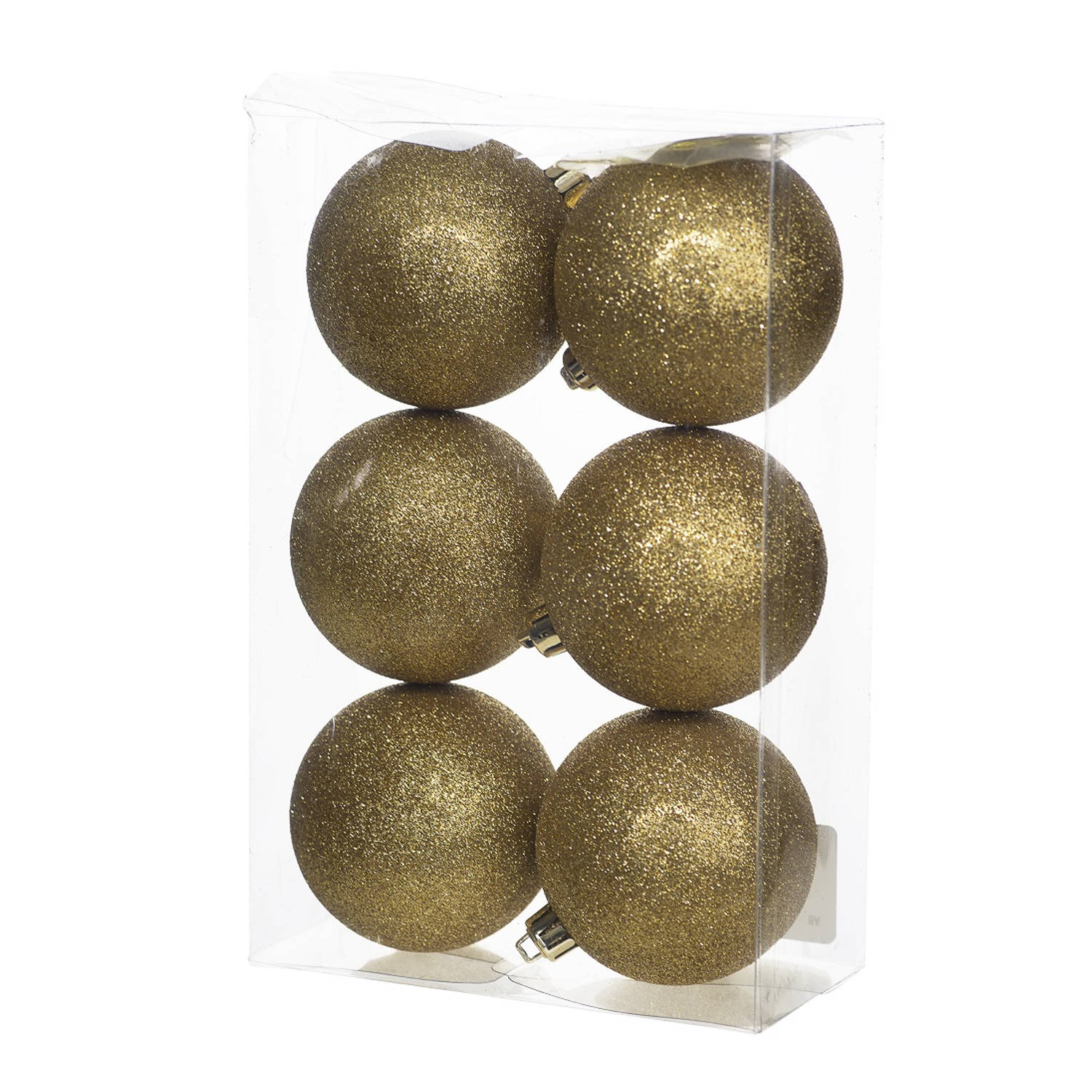 6x Gouden Kunststof Kerstballen 8 Cm Glitter Onbreekbare Plastic Kerstballen Kerstboomversiering Gou