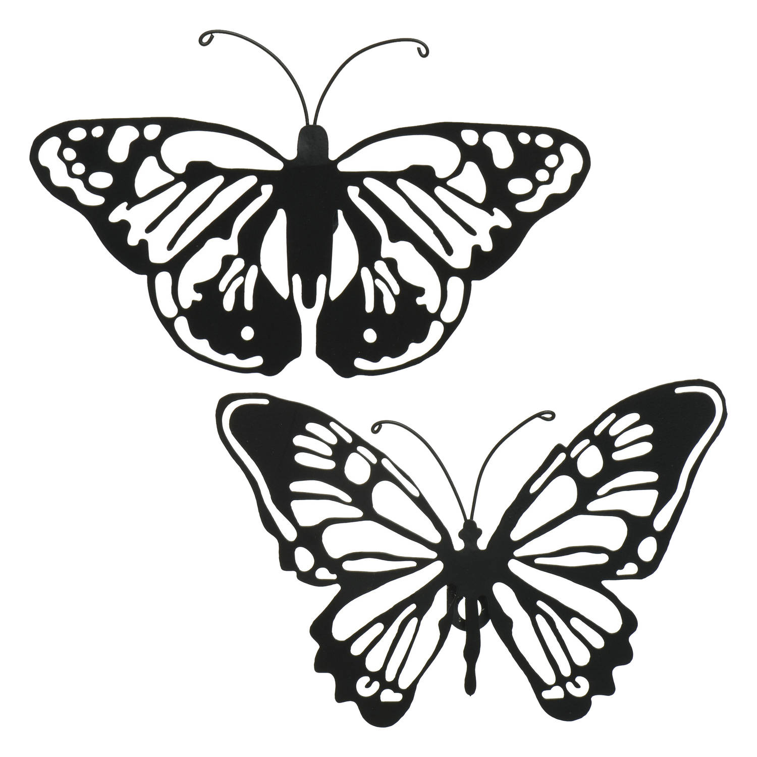 Decoris tuin wanddecoratie vlinders metaal zwart 18 x 12 cm Tuinbeelden