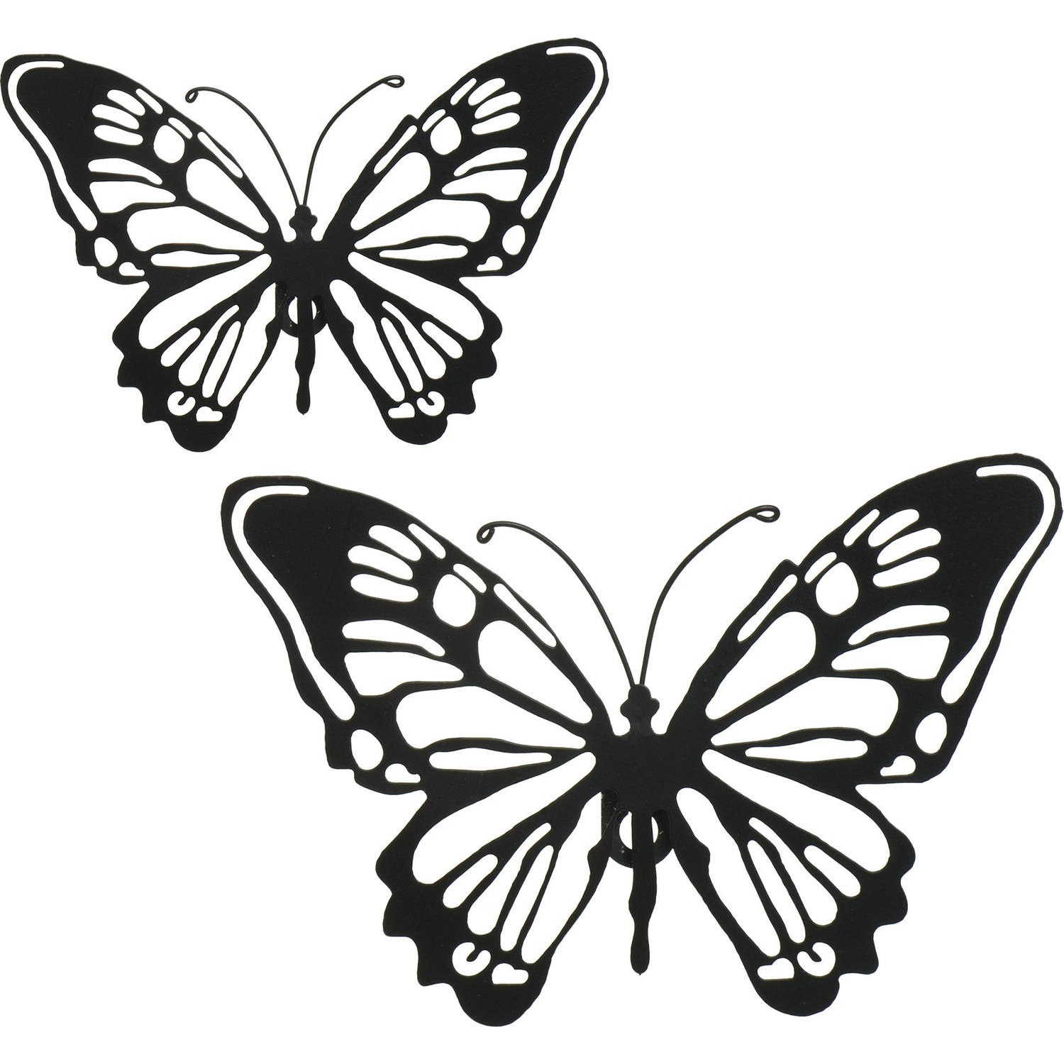 Decoris tuin wanddecoratie vlinders zwart metaal 18 x 12 cm 37 x 24 cm Tuinbeelden