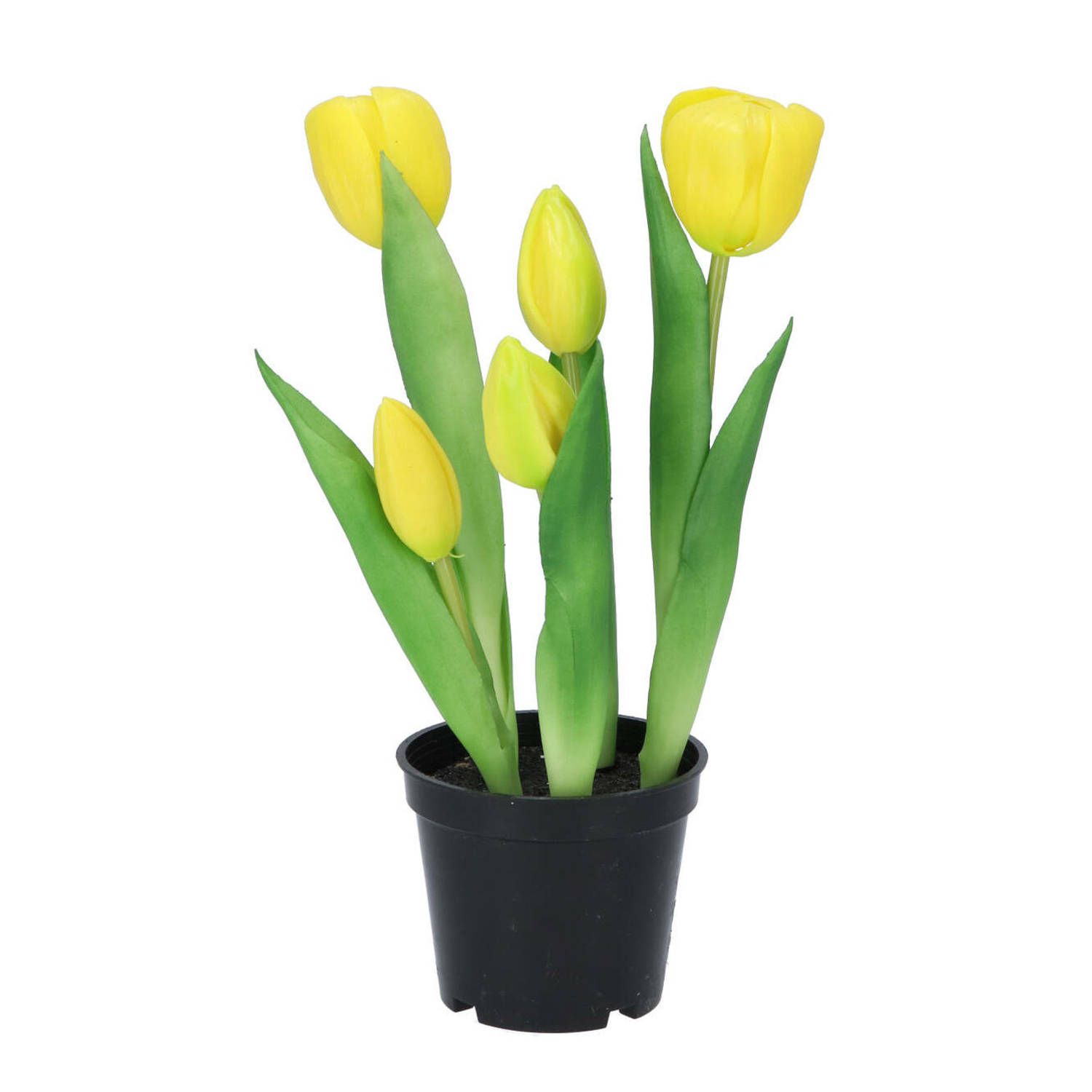 DK Design Kunst tulpen Holland in pot - 5x stuks - geel - real touch - 26 cm - levensechte kunstbloemen